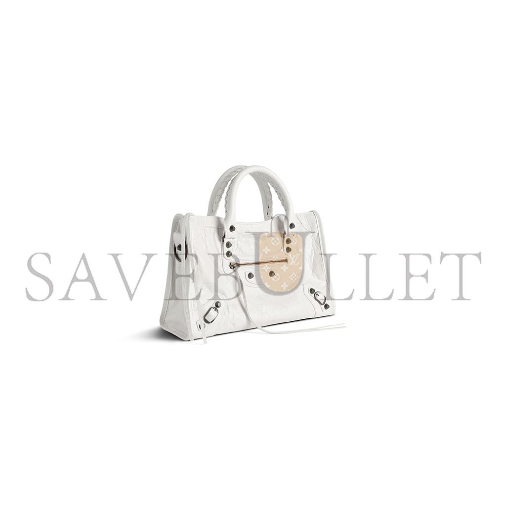 BALENCIAGA WOMEN'S LE CITY BAG SMALL IN WHITE 8114422ABEK9104 (29.9*19.1*9.9cm) BALENCIAGA WOMEN'S LE CITY BAG SMALL IN WHITE 8114422ABEK9104 (29.9*19.1*9.9cm)