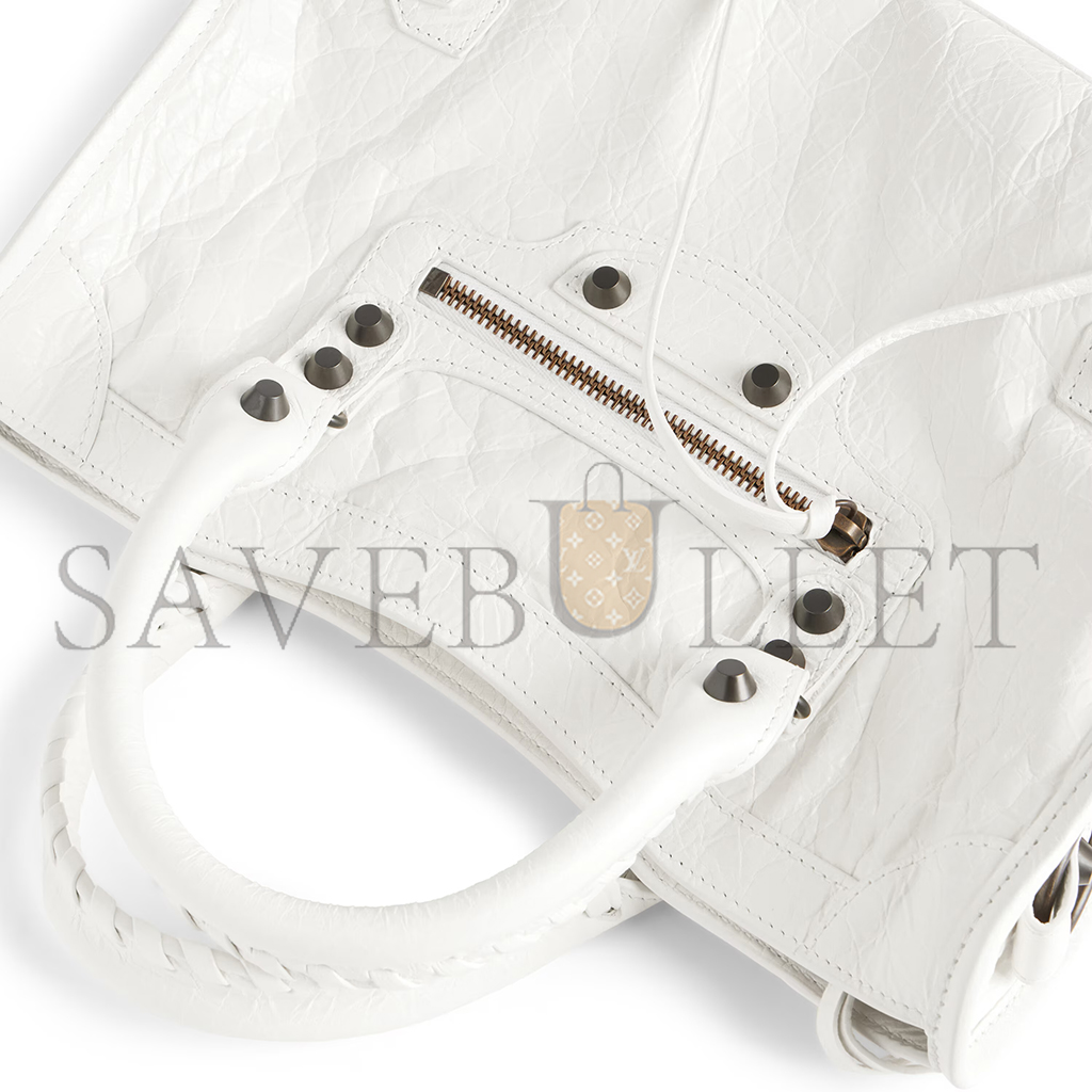 BALENCIAGA WOMEN'S LE CITY BAG SMALL IN WHITE 8114422ABEK9104 (29.9*19.1*9.9cm) BALENCIAGA WOMEN'S LE CITY BAG SMALL IN WHITE 8114422ABEK9104 (29.9*19.1*9.9cm)