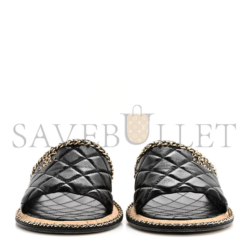 CHANEL LAMBSKIN QUILTED CHAIN CC SANDALS G45671