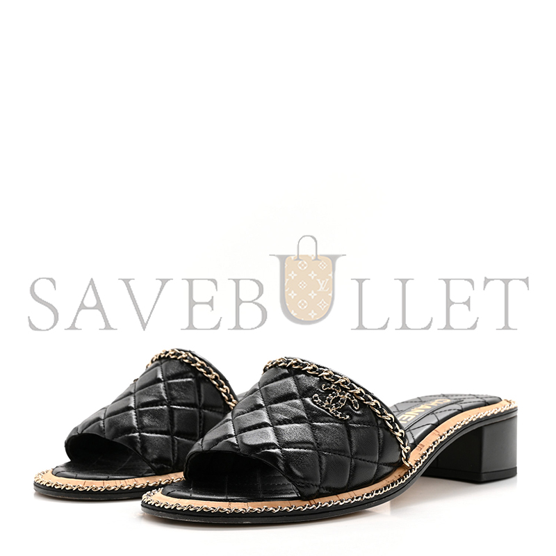 CHANEL LAMBSKIN QUILTED CHAIN CC SANDALS G45671