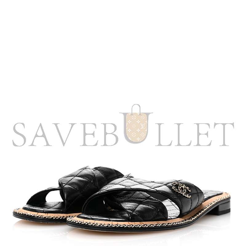 CHANEL LAMBSKIN QUILTED CHAIN CC SANDALS G45669