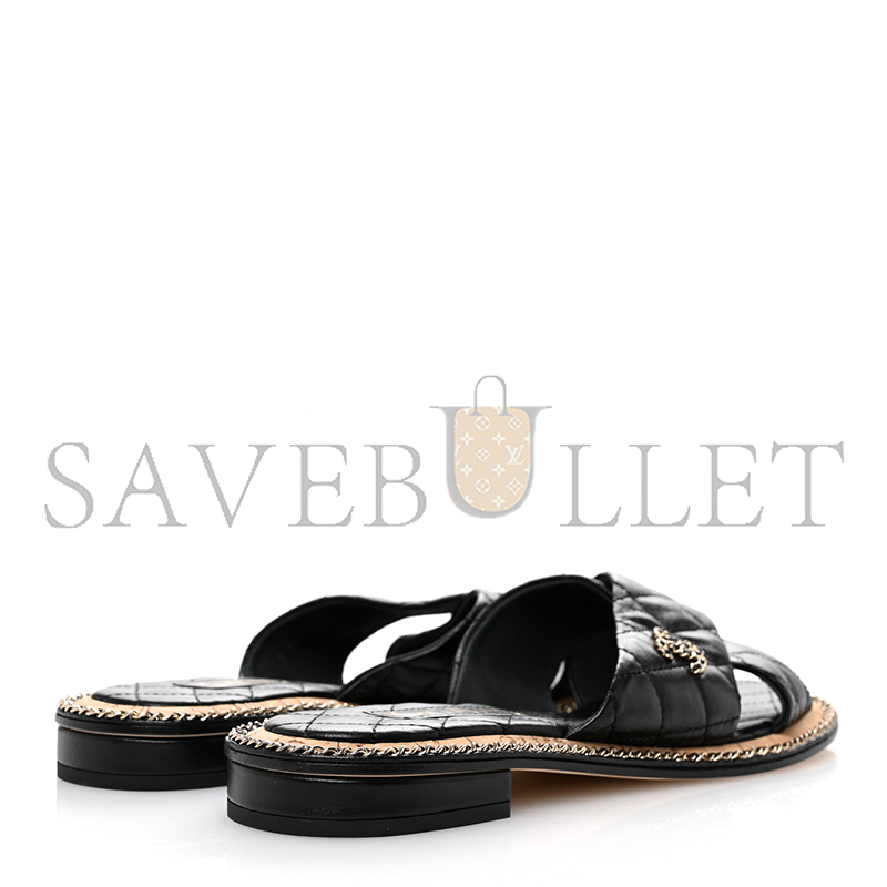 CHANEL LAMBSKIN QUILTED CHAIN CC SANDALS G45669
