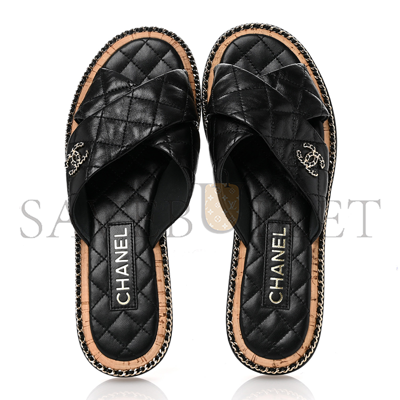 CHANEL LAMBSKIN QUILTED CHAIN CC SANDALS G45669