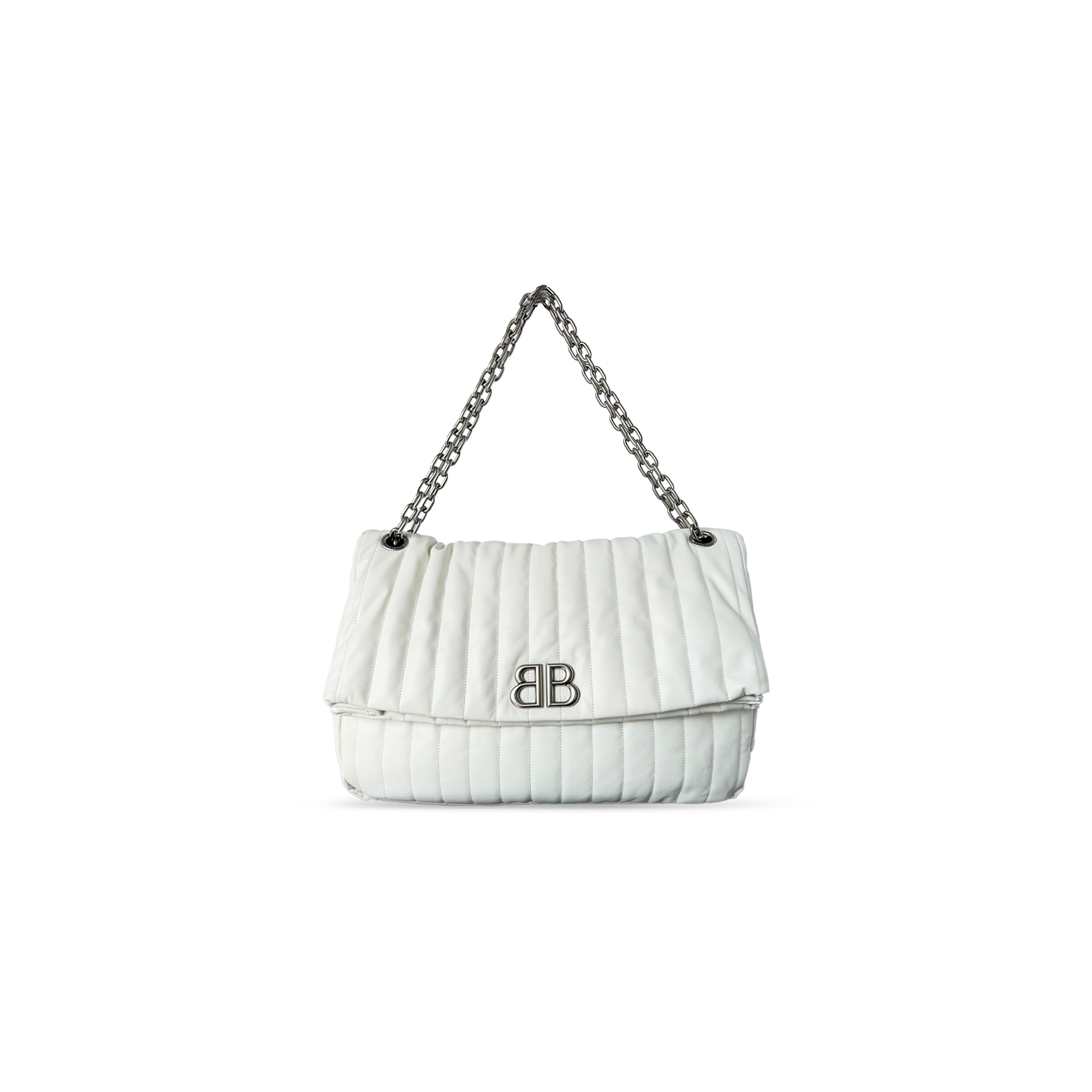 BALENCIAGA WOMEN'S MONACO CHAIN BAG LARGE IN WHITE 7659332KASE1000 (43.5*32*13cm)