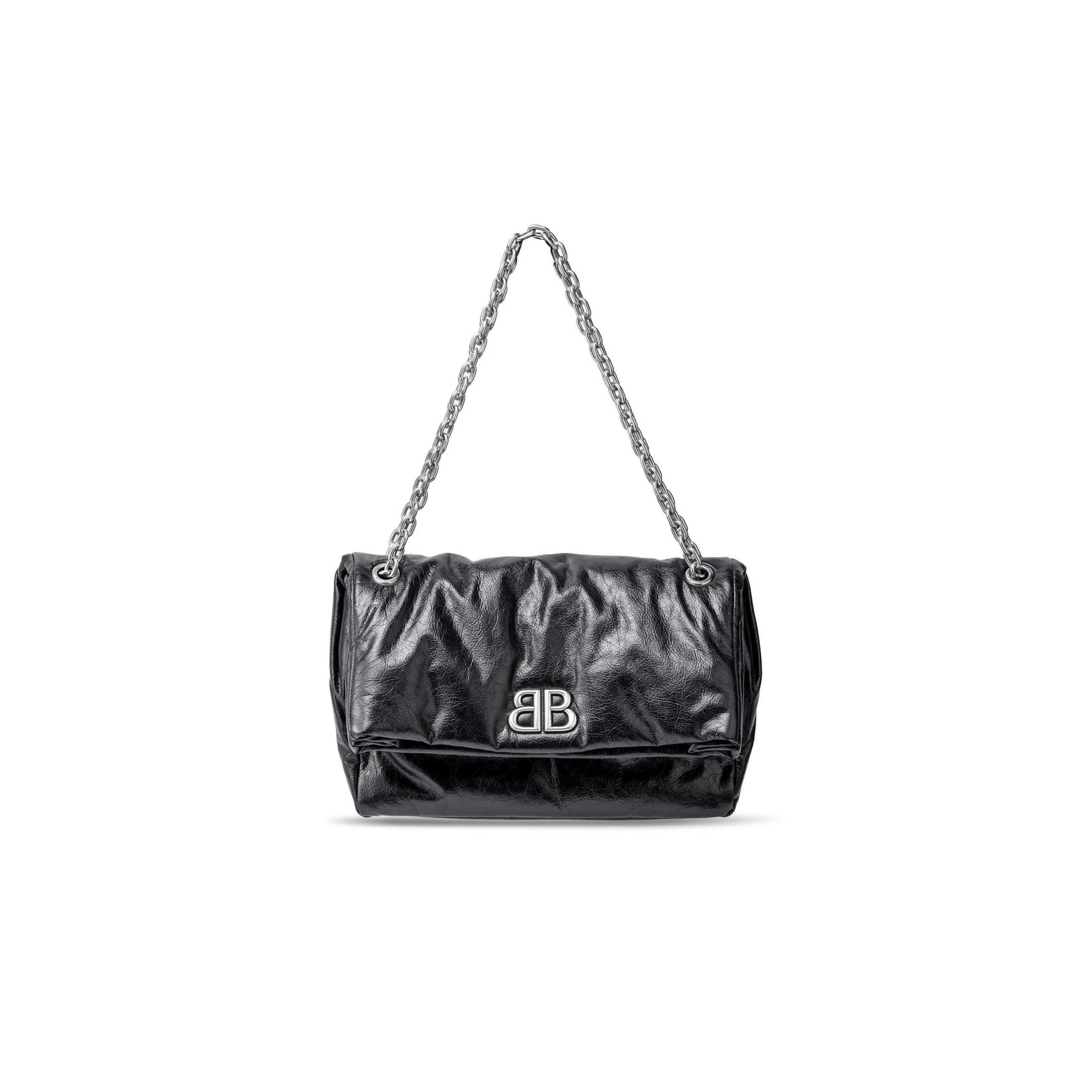 BALENCIAGA WOMEN'S MONACO CHAIN BAG MEDIUM IN BLACK 7659452AASA1000 (32.5*22*9.9cm)