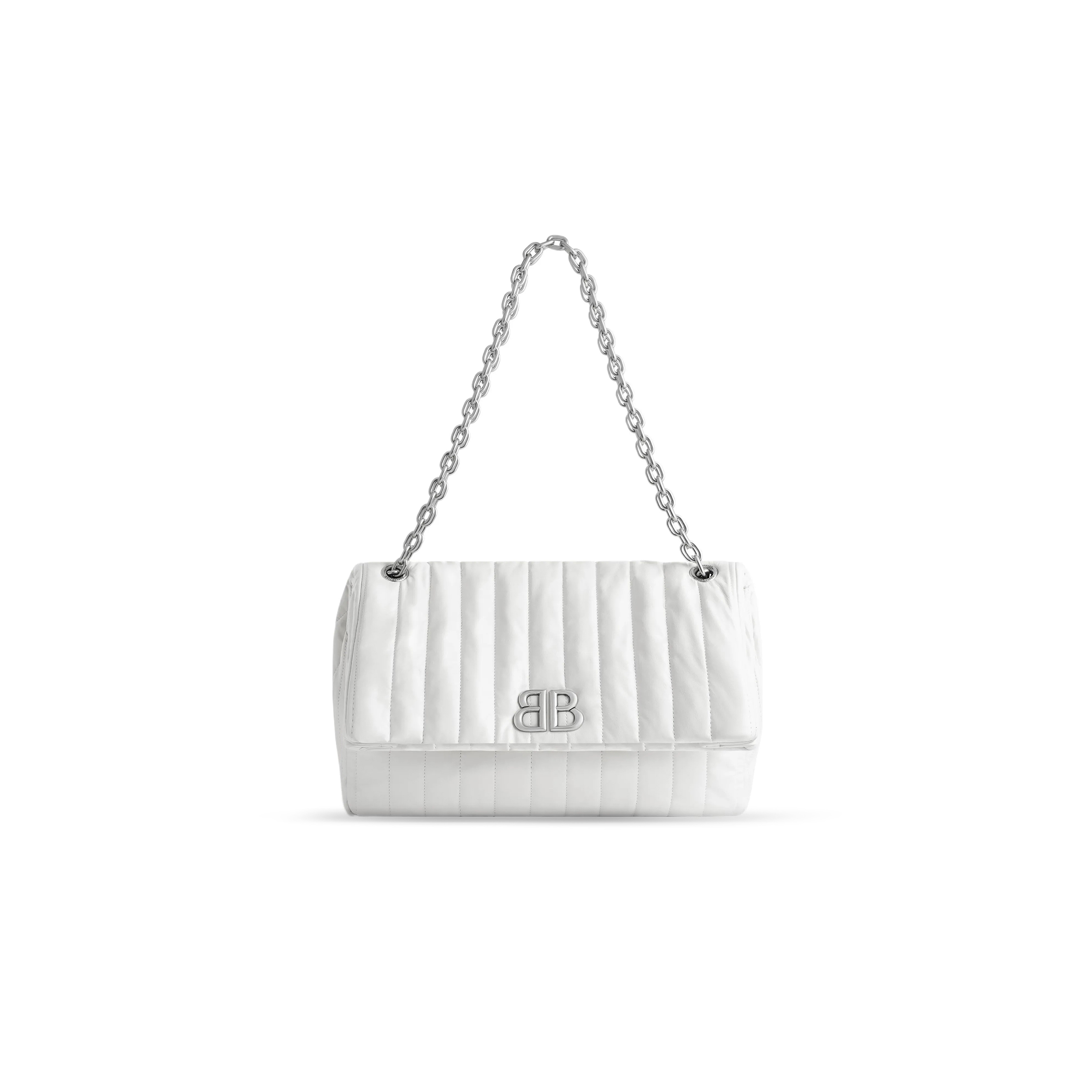 BALENCIAGA WOMEN'S MONACO CHAIN BAG MEDIUM IN WHITE 7659452AASE9106 (32.5*22*9.9cm)
