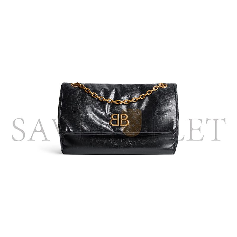 BALENCIAGA WOMEN'S MONACO CHAIN BAG MEDIUM IN BLACK 7659452AAR81000 (32.5*22*9.9cm) BALENCIAGA WOMEN'S MONACO CHAIN BAG MEDIUM IN BLACK 7659452AAR81000 (32.5*22*9.9cm)