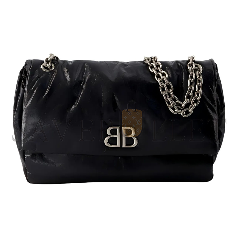 BALENCIAGA WOMEN'S MONACO CHAIN BAG MEDIUM IN BLACK 7659452AASA1000 (32.5*22*9.9cm)
