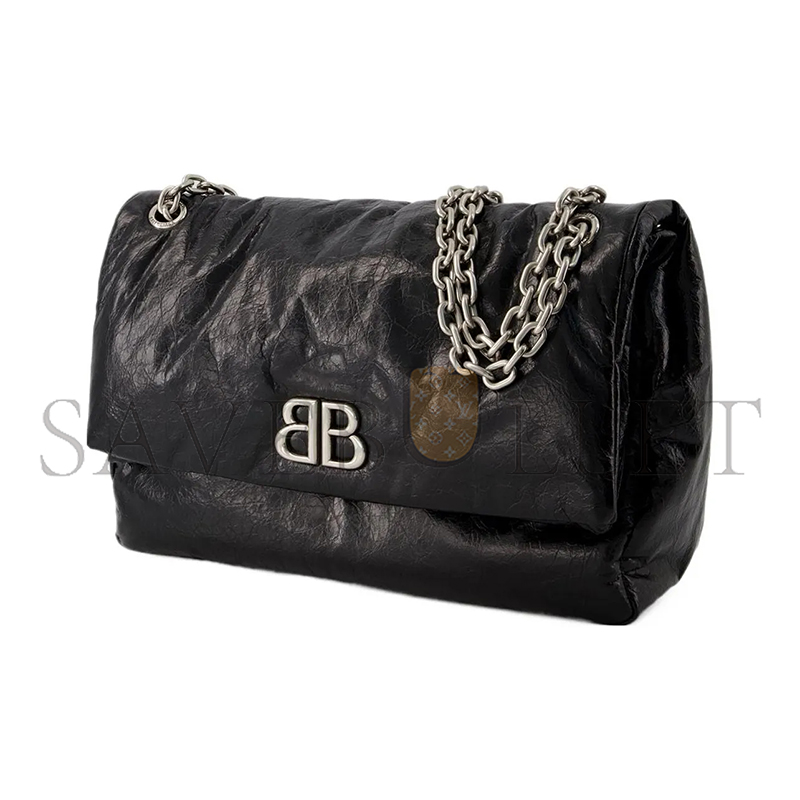 BALENCIAGA WOMEN'S MONACO CHAIN BAG MEDIUM IN BLACK 7659452AASA1000 (32.5*22*9.9cm)