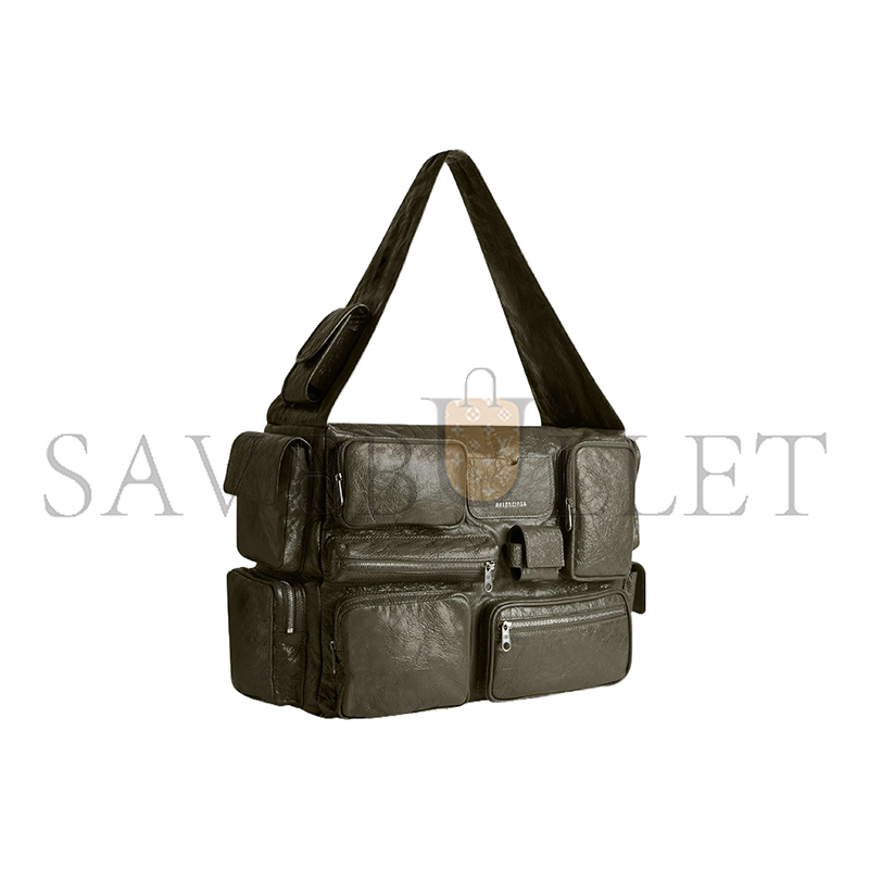 BALENCIAGA MEN'S SUPERBUSY SLING BAG LARGE IN GREEN 702168210C83503 (41.9*29*18.9cm)