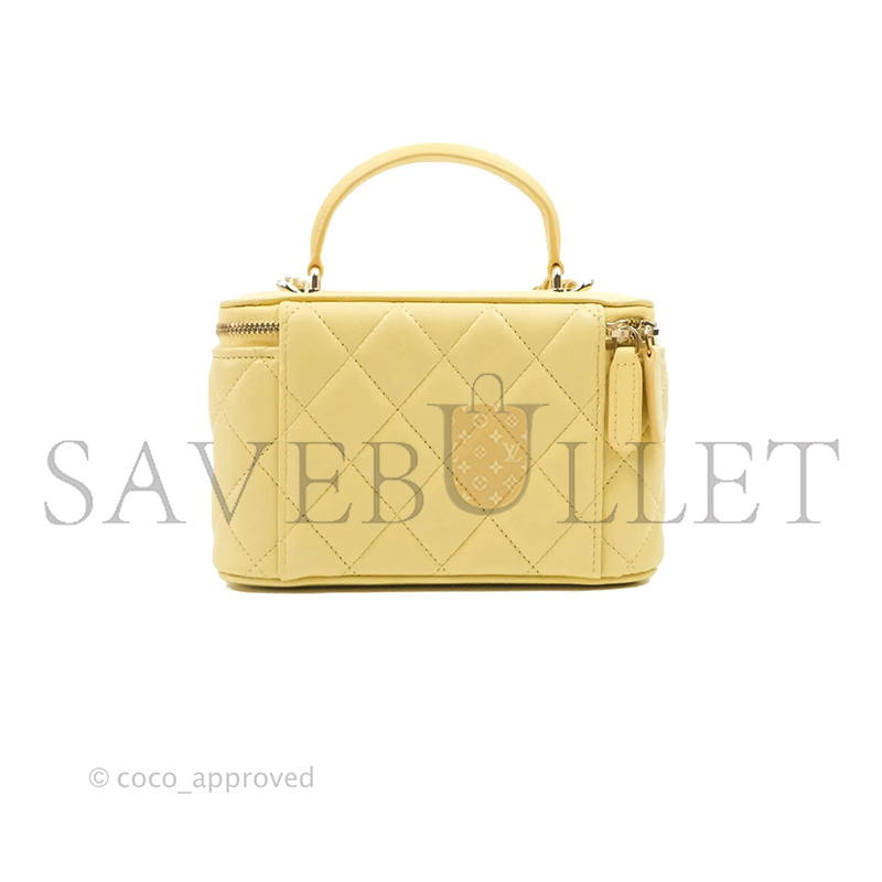 CHANEL VANITY RECTANGULAR TOP HANDLE YELLOW LAMBSKIN GOLD HARDWARE 135269 (17*9*8cm)