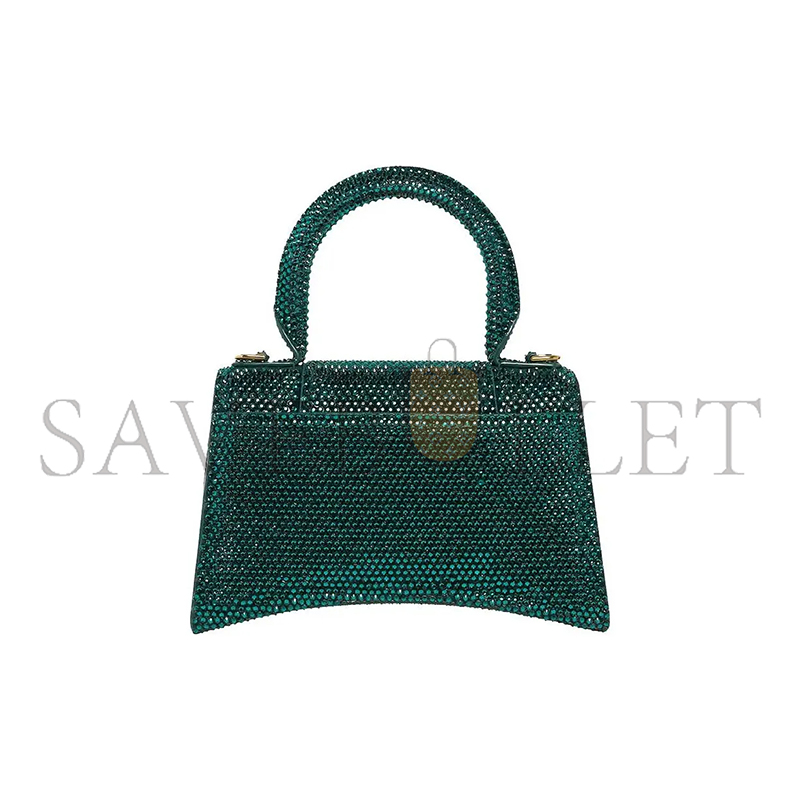 BALENCIAGA WOMEN'S HOURGLASS HANDBAG XS  WITH RHINESTONES GREEN 59283328D0M3609 (18.8*13*7.9cm)