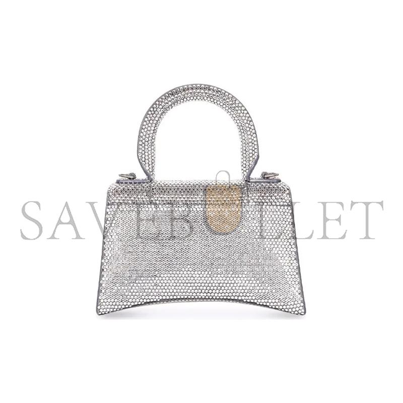 BALENCIAGA WOMEN'S HOURGLASS HANDBAG XS  WITH RHINESTONES GREY 59283328D0Y1272 (18.8*13*7.9cm)