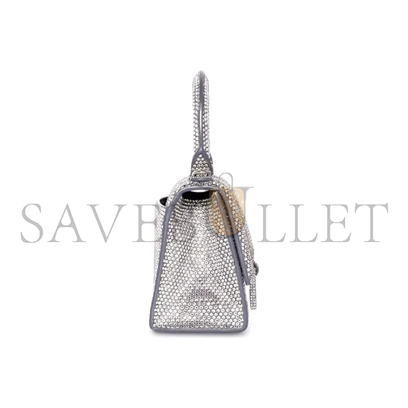 BALENCIAGA WOMEN'S HOURGLASS HANDBAG XS  WITH RHINESTONES GREY 59283328D0Y1272 (18.8*13*7.9cm)