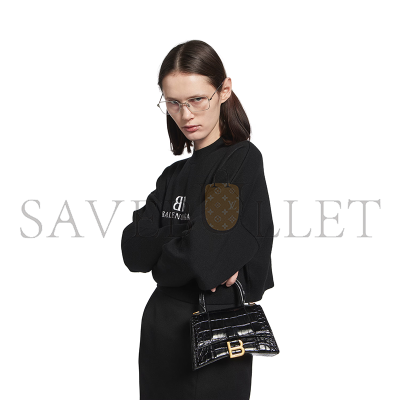 BALENCIAGA WOMEN'S HOURGLASS HANDBAG XS IN BLACK 5928331LRGM1000 (18.8*13*7.9cm)