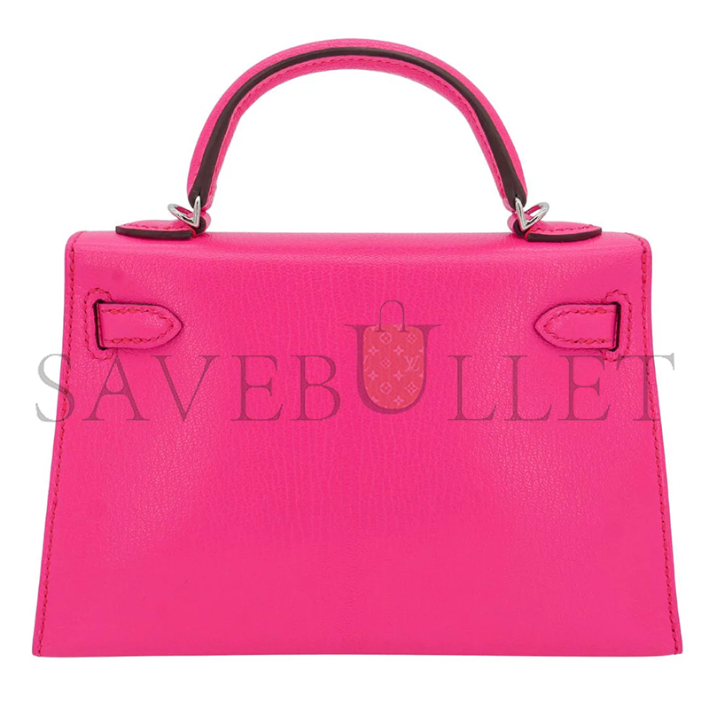 HERMES MASTER KELLY II SELLIER MINI ROSE POP CHEVRE LEATHER PALLADIUM HARDWARE 103785 (20*11*6cm)