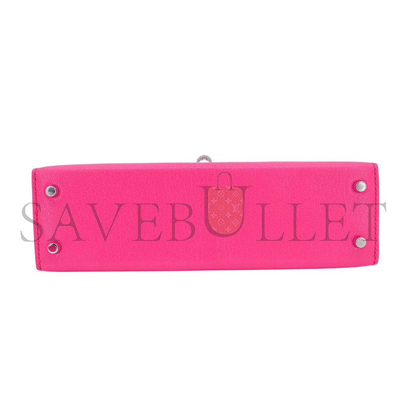 HERMES KELLY II SELLIER MINI ROSE POP CHEVRE LEATHER PALLADIUM HARDWARE 103785 (20*11*6cm)