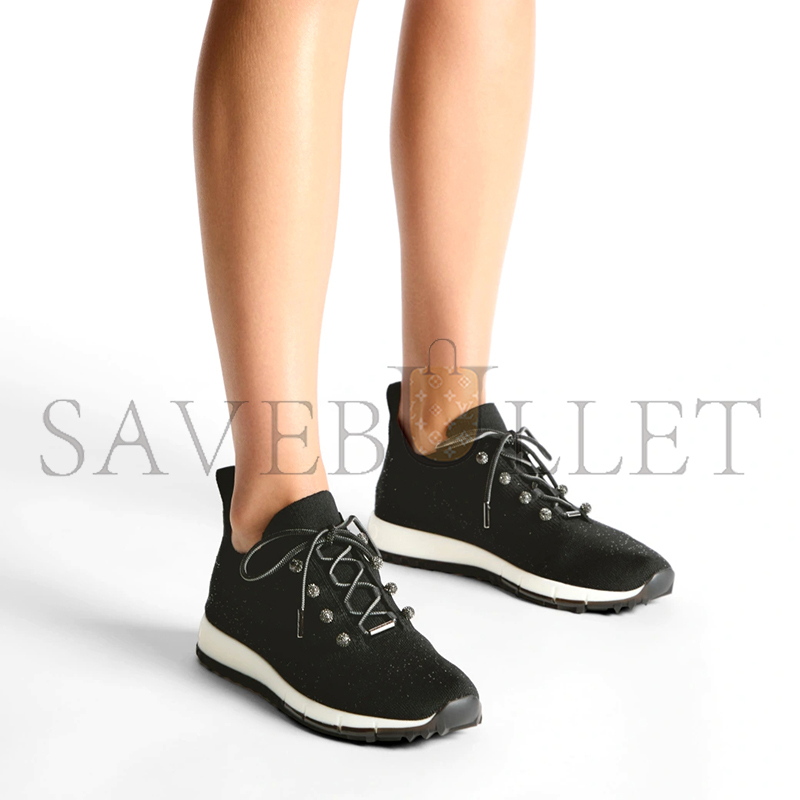 JIMMY CHOO VELES BLACK SEQUIN KNIT TRAINERS VELESBNV