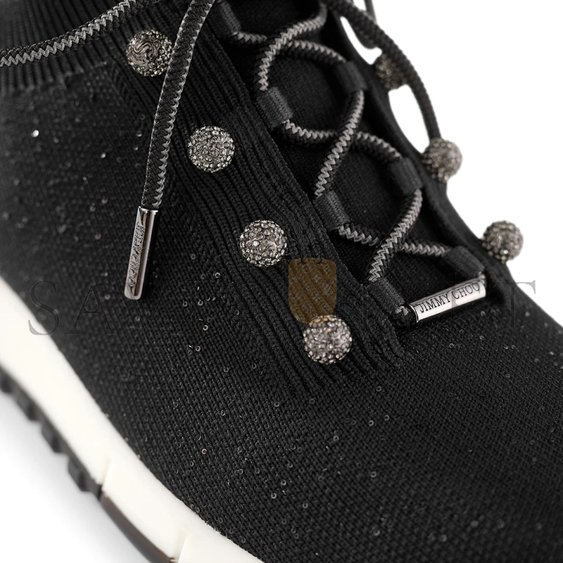 JIMMY CHOO VELES BLACK SEQUIN KNIT TRAINERS VELESBNV JIMMY CHOO VELES BLACK SEQUIN KNIT TRAINERS VELESBNV