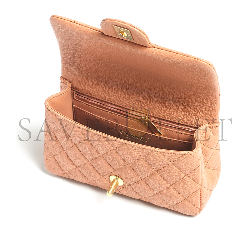 CHANEL MINI FLAP BAG WITH TOP HANDLE GRAINED SHINY CALFSKIN AS5701 (19.5*12*6.5cm)