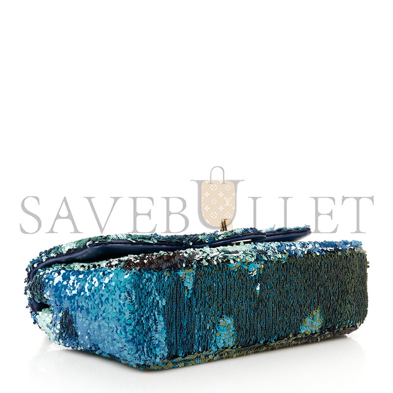 CHANEL SHADED SEQUINS MINI FLAP LIGHT GREEN DARK BROWN WHITE BLUE 1585379 (20*14*7cm)