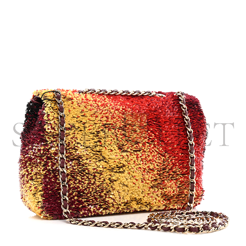 CHANEL SHADED SEQUINS MINI FLAP BLACK BURGUNDY RED YELLOW 1566880 (20*14*7cm)