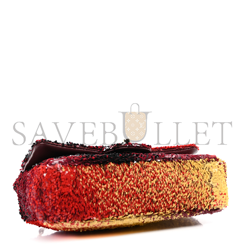 CHANEL SHADED SEQUINS MINI FLAP BLACK BURGUNDY RED YELLOW 1566880 (20*14*7cm)