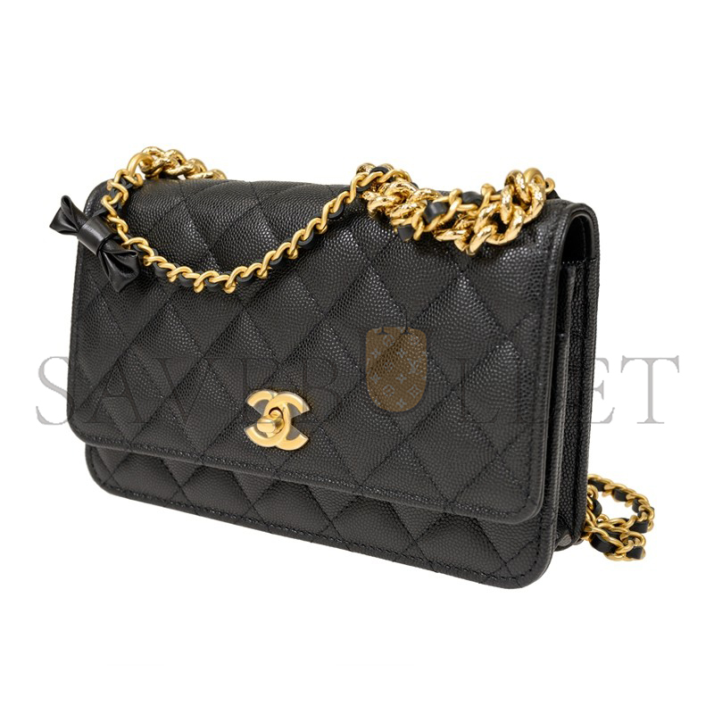 CHANEL LYCHEE PEEL CC TURNLOCK WALLET ON CHAIN WOC BLACK AP3910 (20*12.5*4cm)