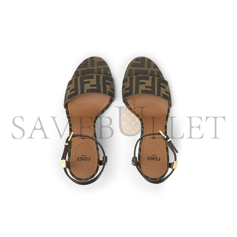 FENDI DELFINA SANDALO CON TACCO ALTO IN TESSUTO MARRONE 8X8442AJZFF1D1C