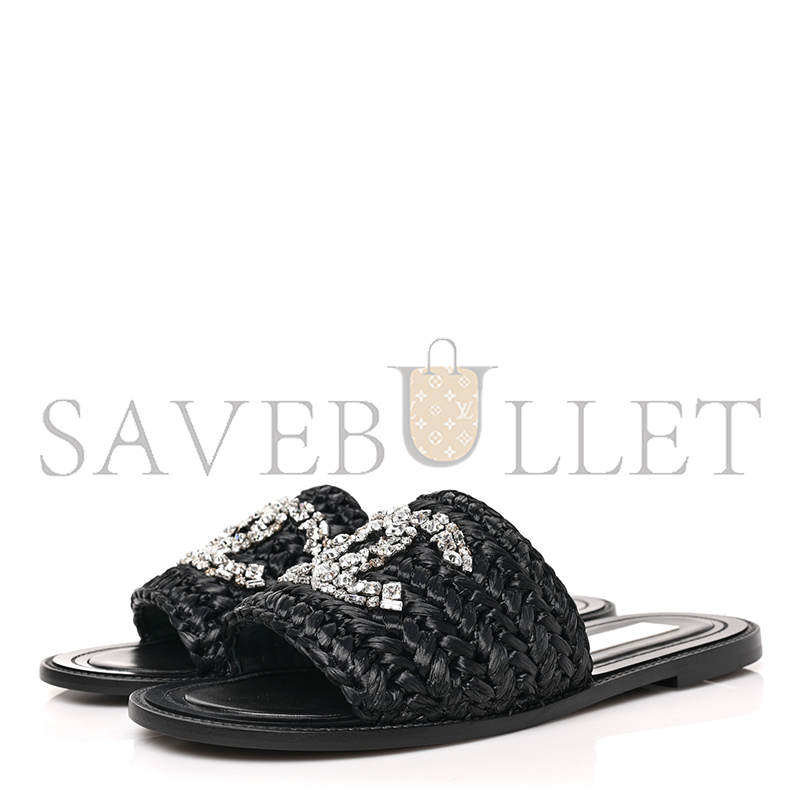 CHANEL RAFFIA CRYSTAL CC MULES SANDALS 1319546