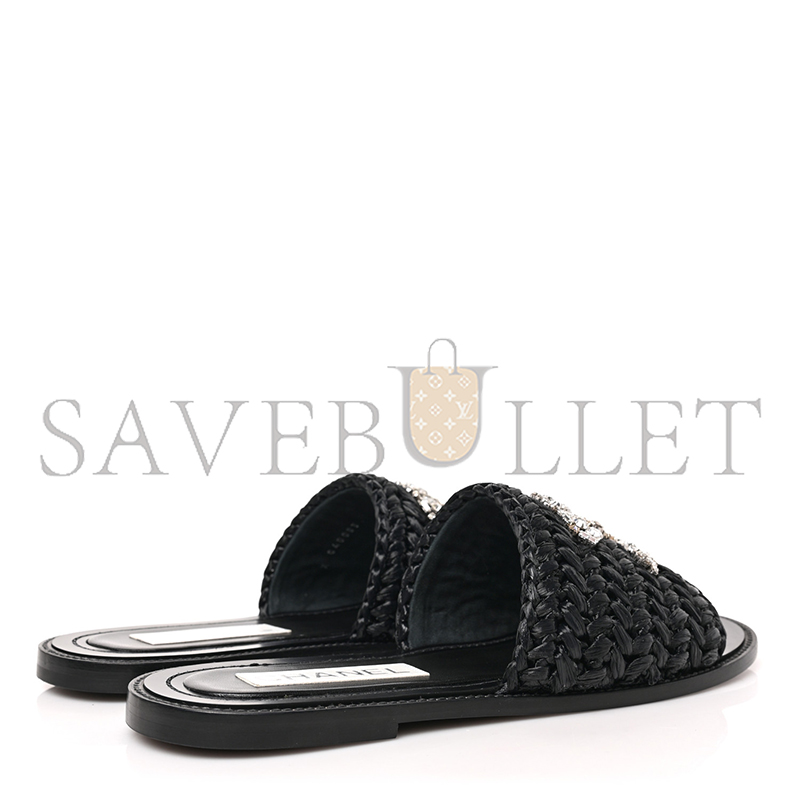 CHANEL RAFFIA CRYSTAL CC MULES SANDALS 1319546