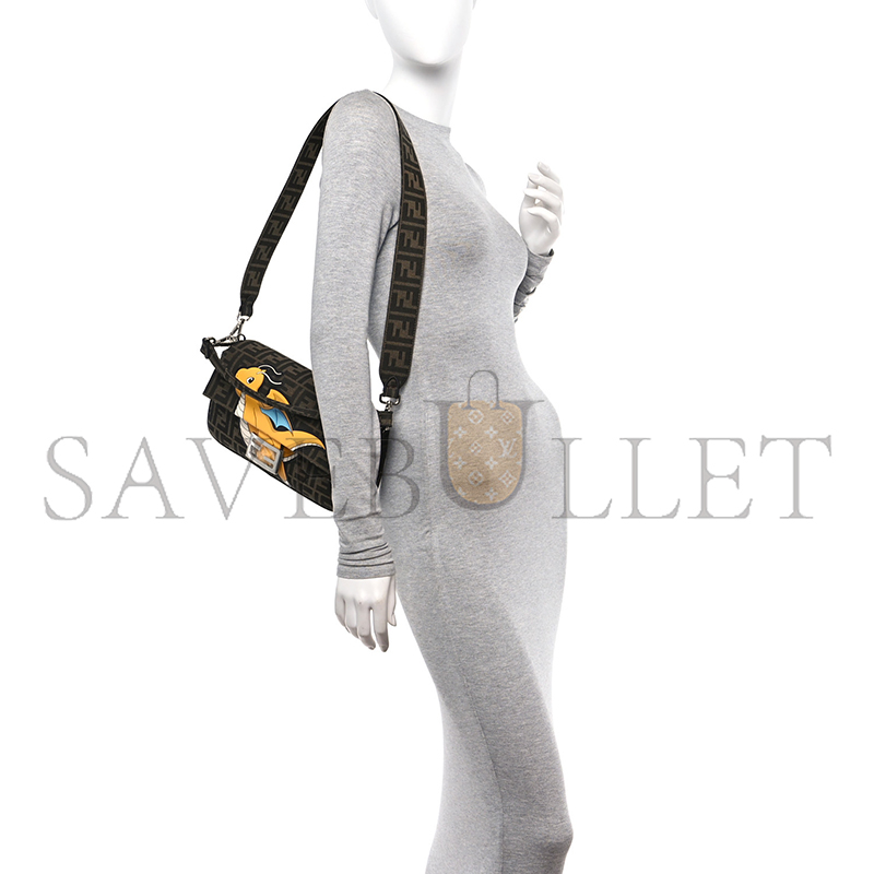 FENDI X FRGMT POKEMON BAGUETTE NM BAG EMBELLISHED ZUCCA CANVAS MEDIUM BROWN 330019 (27*15*6cm)