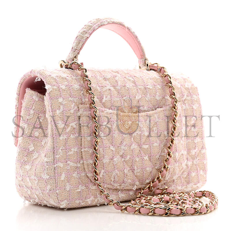 CHANEL MASTER TWEED QUILTED MINI TOP HANDLE RECTANGULAR FLAP LIGHT PINK 1386916 (20*12*6cm)