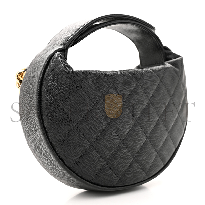 CHANEL MASTER MINI SHINY CAVIAR QUILTED BOW POUCH HOBO BLACK AP3943 (18*11*4cm)