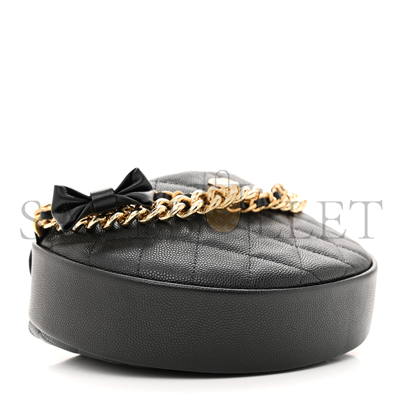 CHANEL MASTER MINI SHINY CAVIAR QUILTED BOW POUCH HOBO BLACK AP3943 (18*11*4cm)