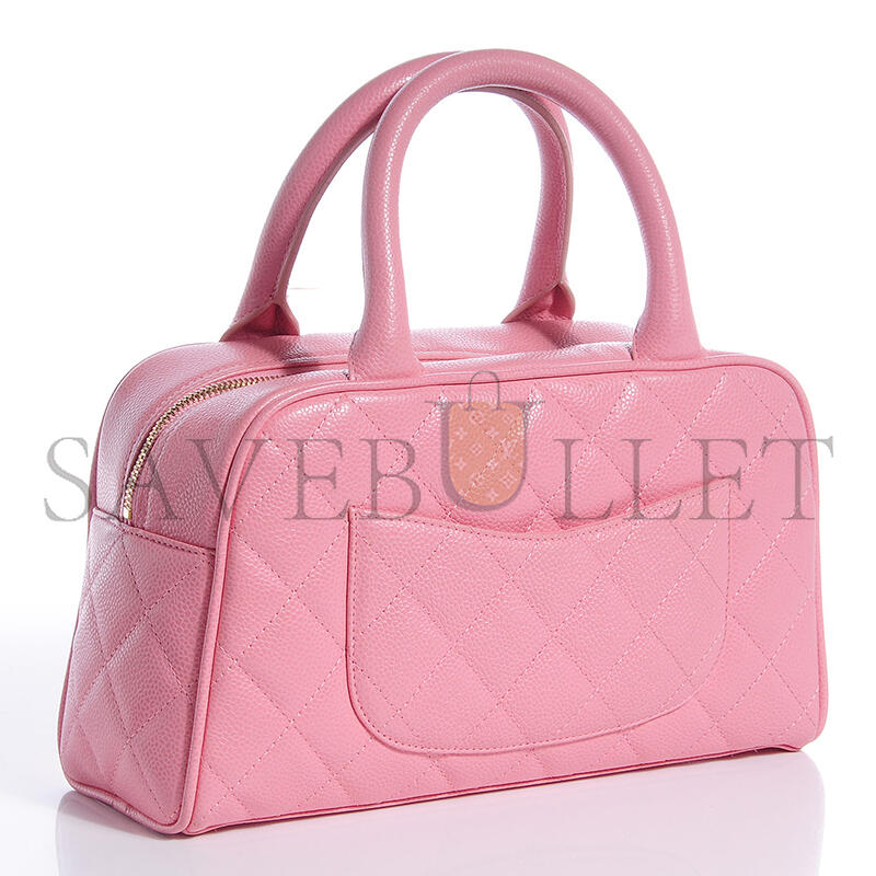 CHANEL MASTER VINTAGE SAKURA PINK CAVIAR QUILTED SMALL BOWLER BAG 71301 (25*15*7cm)