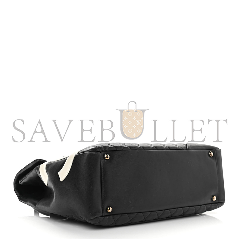 CHANEL CALFSKIN QUILTED LARGE CAMBON FLAP BLACK WHITE (33*24*11cm)