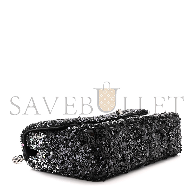 CHANEL SEQUIN MINI RECTANGULAR FLAP BLACK SILVER AS3965 (20*15*7cm)