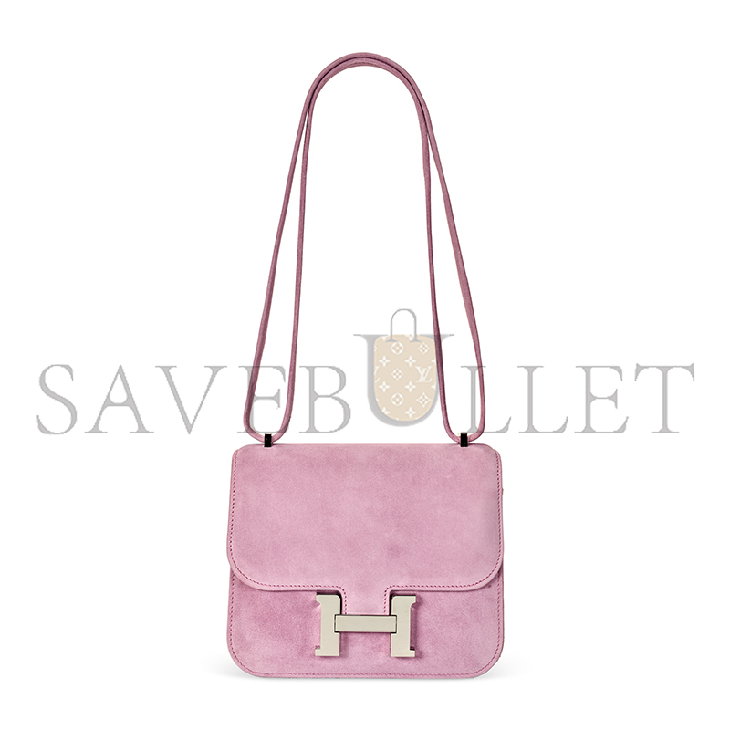 HERMES A ROSE INDIENNE VEAU DOBLIS SUEDE MINI CONSTANCE WITH PALLADIUM HARDWARE 436576 (18*14.5*6cm)