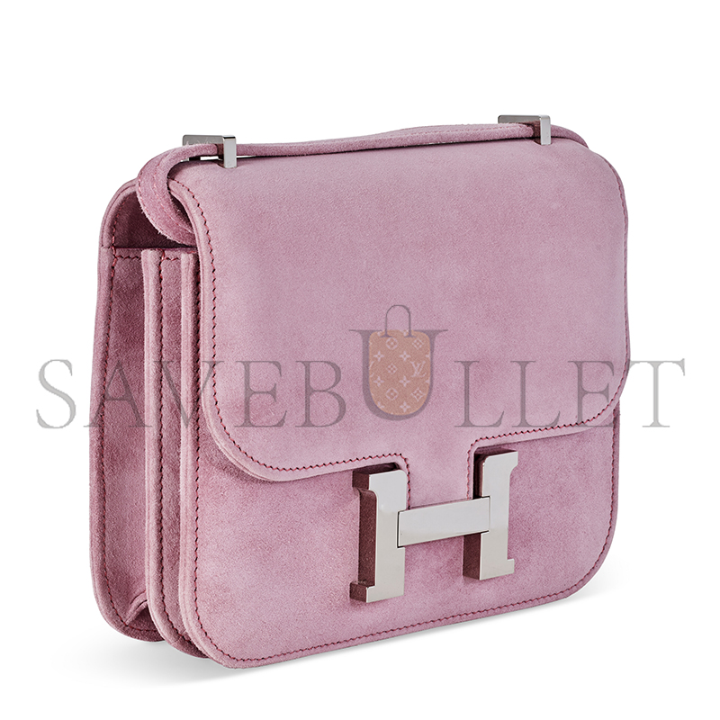 HERMES A ROSE INDIENNE VEAU DOBLIS SUEDE MINI CONSTANCE WITH PALLADIUM HARDWARE 436576 (18*14.5*6cm)