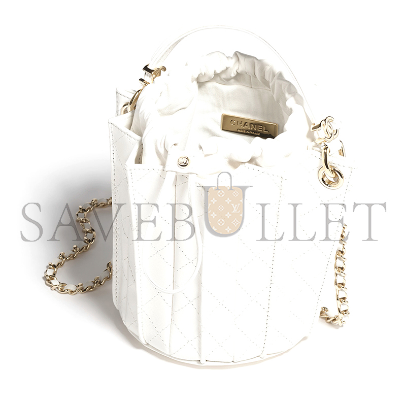 CHANEL MINI BUCKET BAG LAMBSKIN WHITE AS5486 (15.2*14*14cm) CHANEL MINI BUCKET BAG LAMBSKIN WHITE AS5486 (15.2*14*14cm)