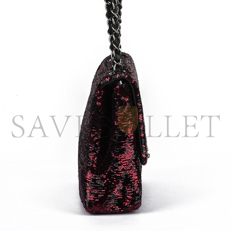 CHANEL RED BLACK SEQUINS FLAP BAG (21*14*8cm)