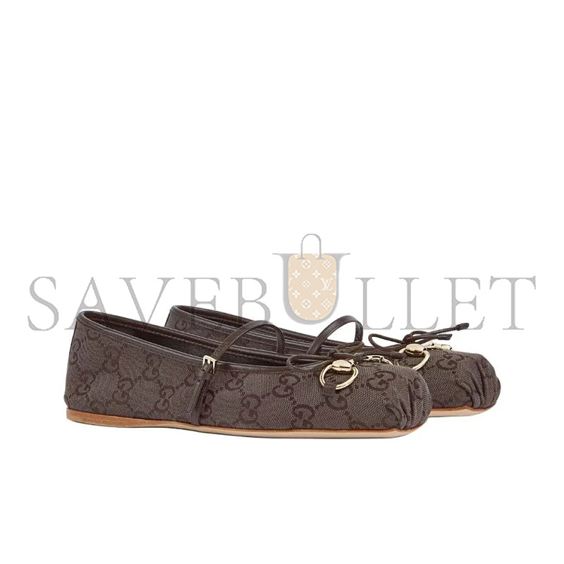 GUCCI HORSEBIT CANVAS BUCKLE SQUARE-TOE FLAT SHOES 814321