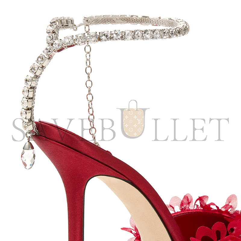 JIMMY CHOO SAEDA 100 RUBY RED MESH PUMPS WITH PETAL EMBROIDERY SAEDA100BSR