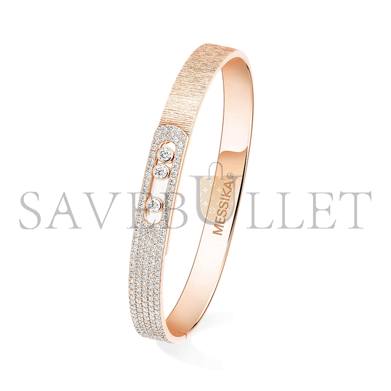 MESSIKA MOVE NOA CISELÉ HALF PAVÉ BANGLE PINK GOLD DIAMOND BRACELET 14501-PG
