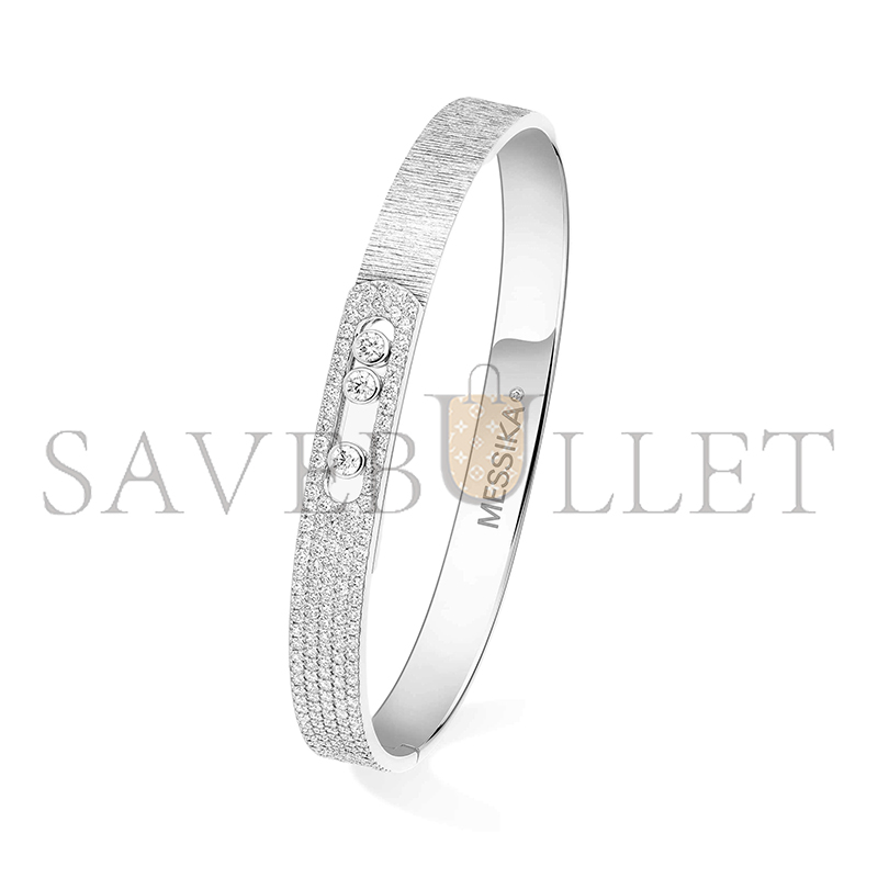 MESSIKA MOVE NOA CISELÉ HALF PAVÉ BANGLE WHITE GOLD DIAMOND BRACELET 14501-WG