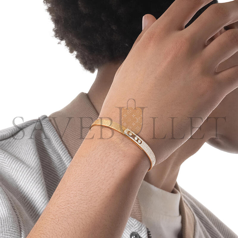MESSIKA MOVE NOA CISELÉ HALF PAVÉ BANGLE YELLOW GOLD DIAMOND BRACELET 14501-YG