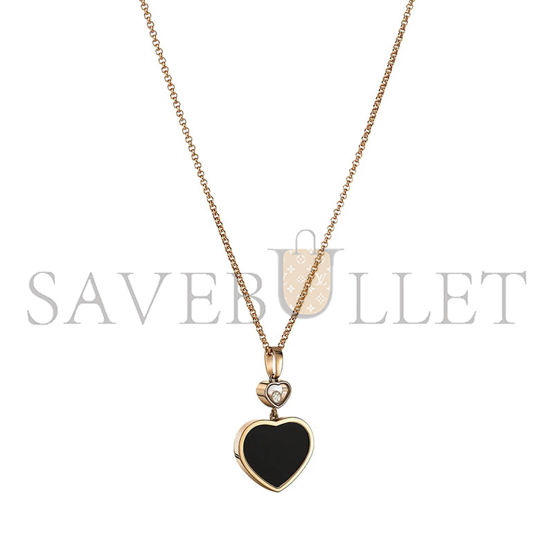 CHOPARD HAPPY HEARTS PENDANT, ROSE GOLD, DIAMOND, ONYX 797482-5201