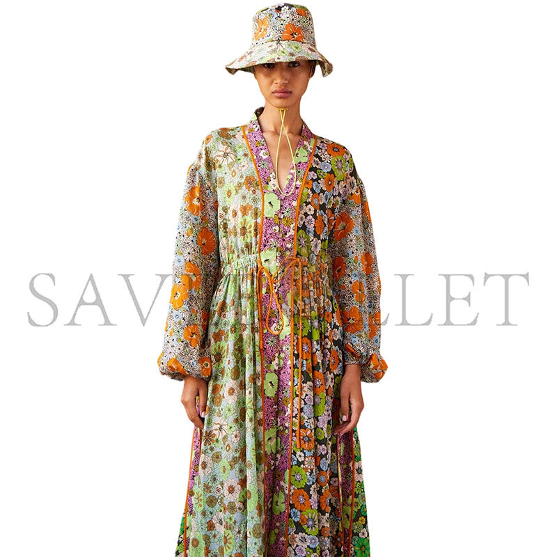 ALÉMAIS ORANGE BLOSSOM SPLICED MIDI DRESS 6376D