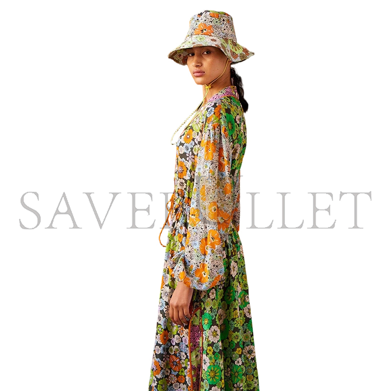 ALÉMAIS ORANGE BLOSSOM SPLICED MIDI DRESS 6376D